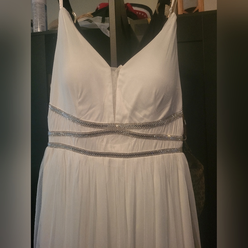 Floor length sheer white dress